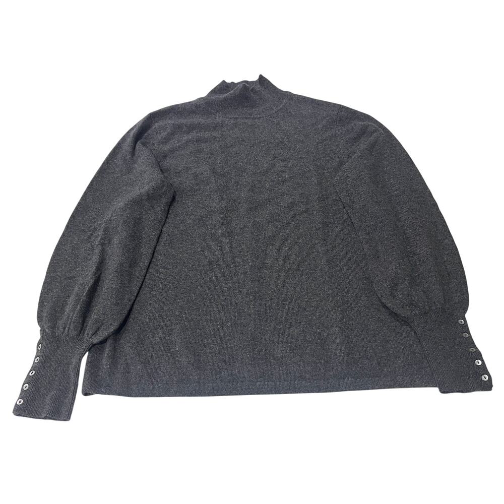 PRECIOUS FIBERS Women Large 100% Cashmere Mock Neck Sweater Charcoal Button Cuff